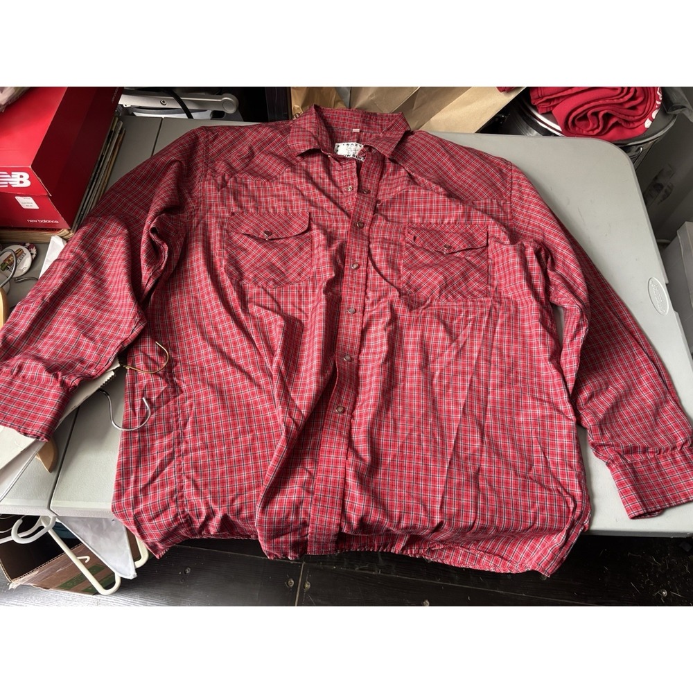 Crazy Cowboy Western Shirt Mens Sz 3XT Red Stripes Nice Pearl Snaps Long Sleeve